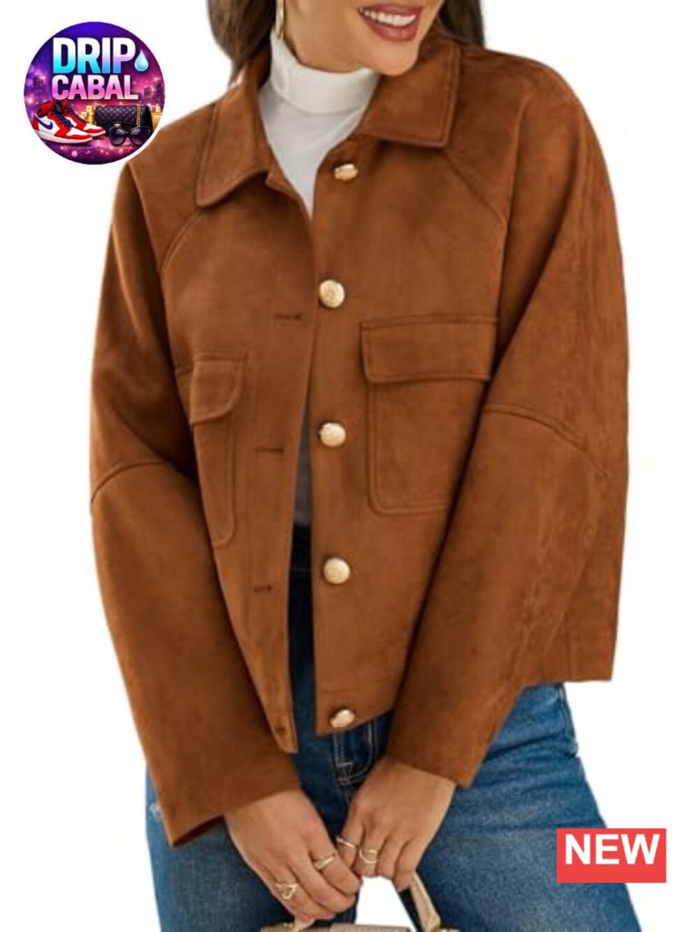 Faux Suede Cropped Shacket Oversized Button Jacket Fall Vintage